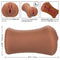 Brown male masturbator with plush pink lips and anatomically correct chamber for lifelike sensations, 1 lb PureSkin material.