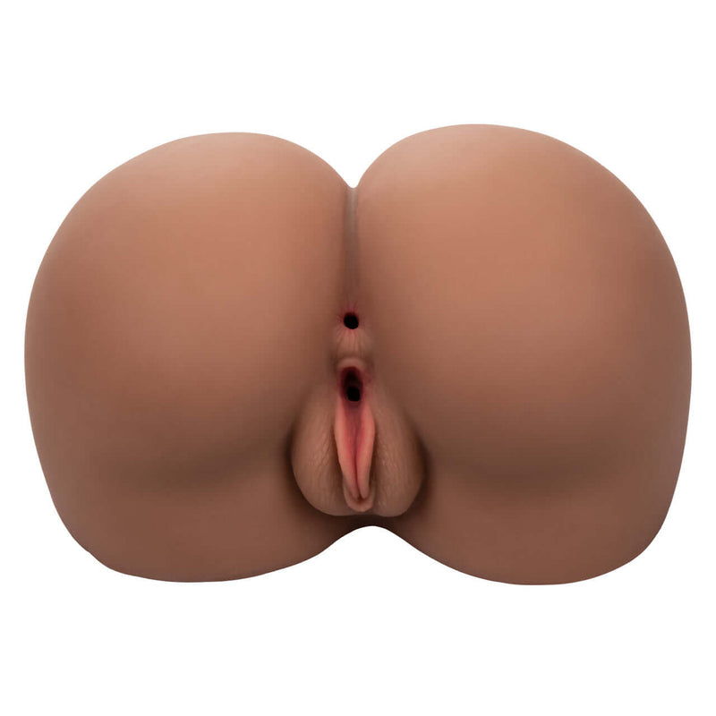 Stroke It BBL Booty Brown ultra-realistic stroker with lifelike plush pink lips and enticing round shape from California Exotic Novelties
