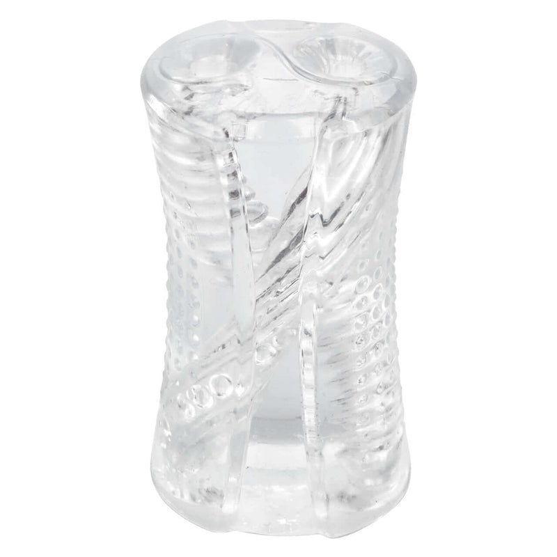 Clear 5.5-inch Cyclone Dual Ribbed Stroker from California Exotic Novelties featuring easy-grip design and dual ribbed chambers for extra stimulation