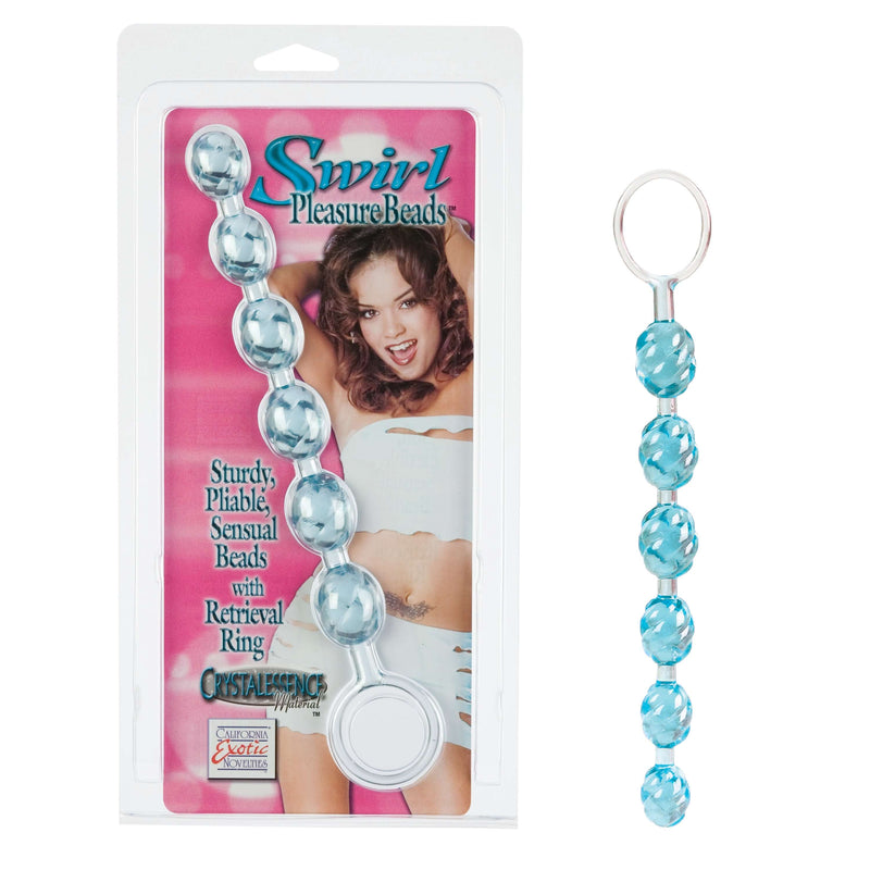 Swirl Pleasure Beads in Teal Packaging and Product Displayed
