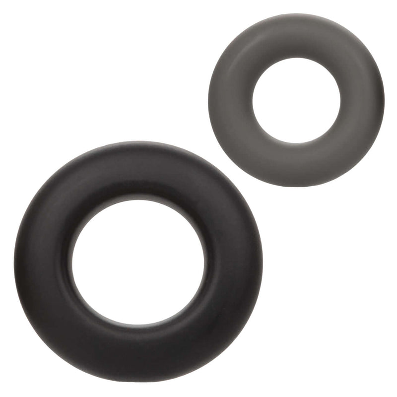 Alpha Liquid Silicone Prolong Set of 2 Rings by California Exotic Novelties - Black and Grey Rings for Enhanced Intimate Experiences