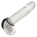 Alpha Liquid Silicone Prolong Set of 2 Rings on a transparent dildo for enhanced intimate pleasure and comfort.