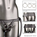 Adjustable vegan leather harness Her Royal Harness The Regal Princess in pewter with velvet lining and three probe rings included.