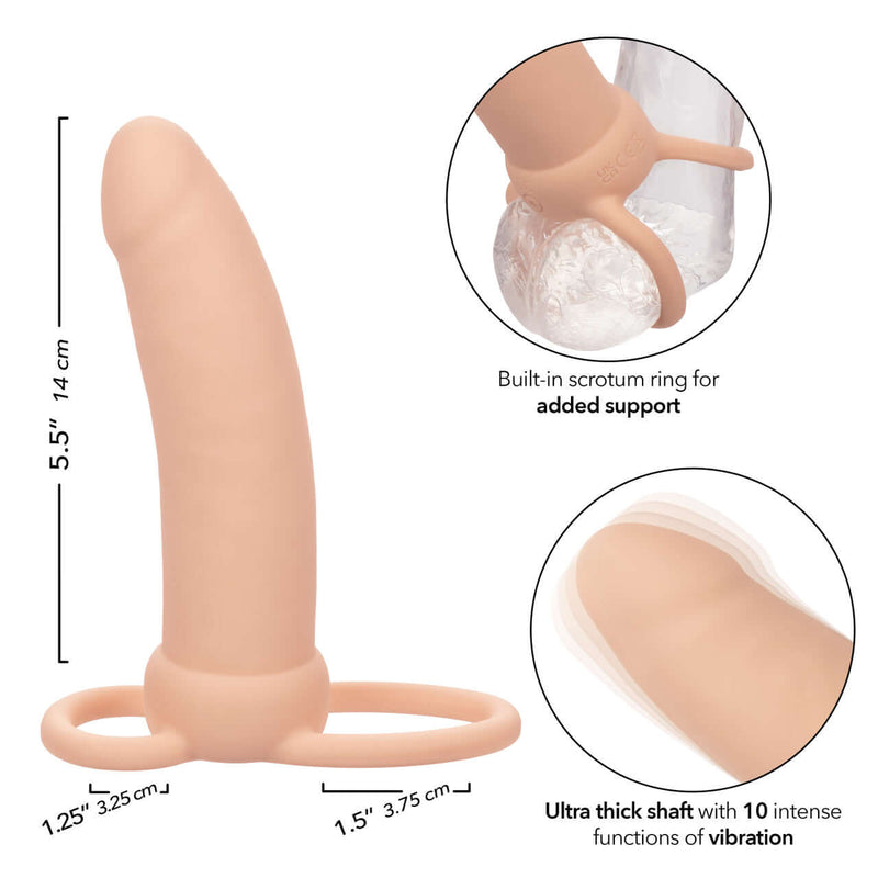 Performance Maxx Rechargeable Thick Dual Penetrator showcasing built-in scrotum ring and ultra-thick shaft with vibration functions