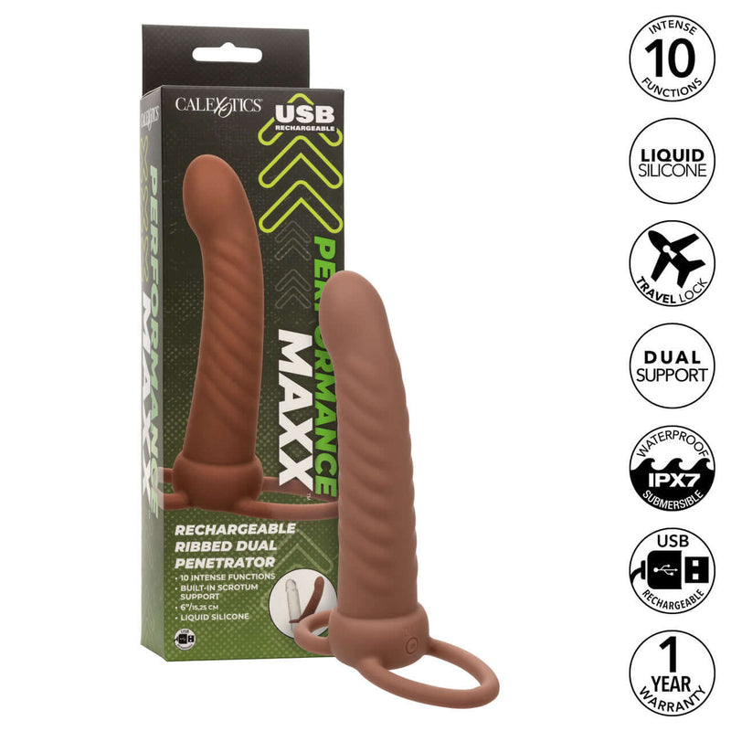 PERFORMANCE MAXX RIBBED DUAL PENETRATOR BROWN-5