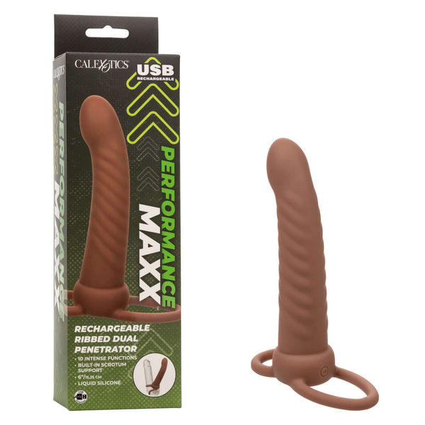 PERFORMANCE MAXX RIBBED DUAL PENETRATOR BROWN-0