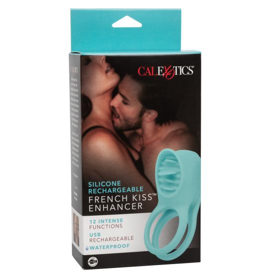 California Exotic Novelties Silicone Rechargeable French Kiss Enhancer Blue Vibrating Cock Ring at $34.99