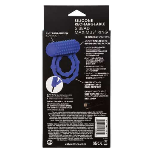 Silicone Rechargeable 10 Beads Maximus Ring Blue