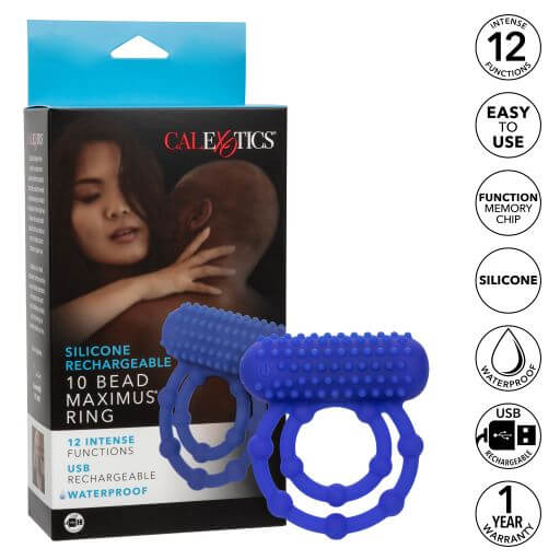 Silicone Rechargeable 10 Beads Maximus Ring Blue