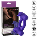 Silicone Rechargeable Triple Orgasm Enhancer Couple's Cock Ring Purple
