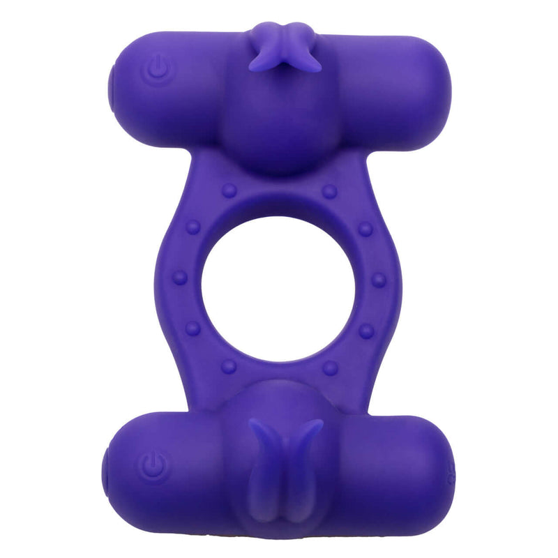 Silicone Rechargeable Triple Orgasm Enhancer Couple's Cock Ring Purple