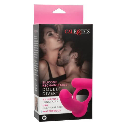 Silicone Rechargeable Double Diver Vibrating Cock Ring - Pleasure Toy