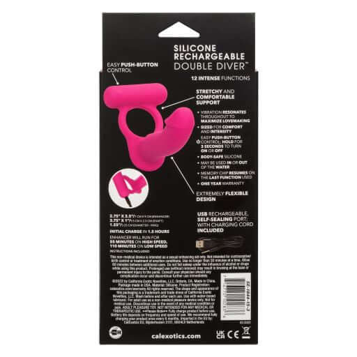 Silicone Rechargeable Double Diver Vibrating Cock Ring - Pleasure Toy