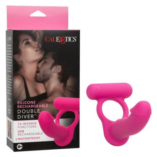 Silicone Rechargeable Double Diver Vibrating Cock Ring - Pleasure Toy