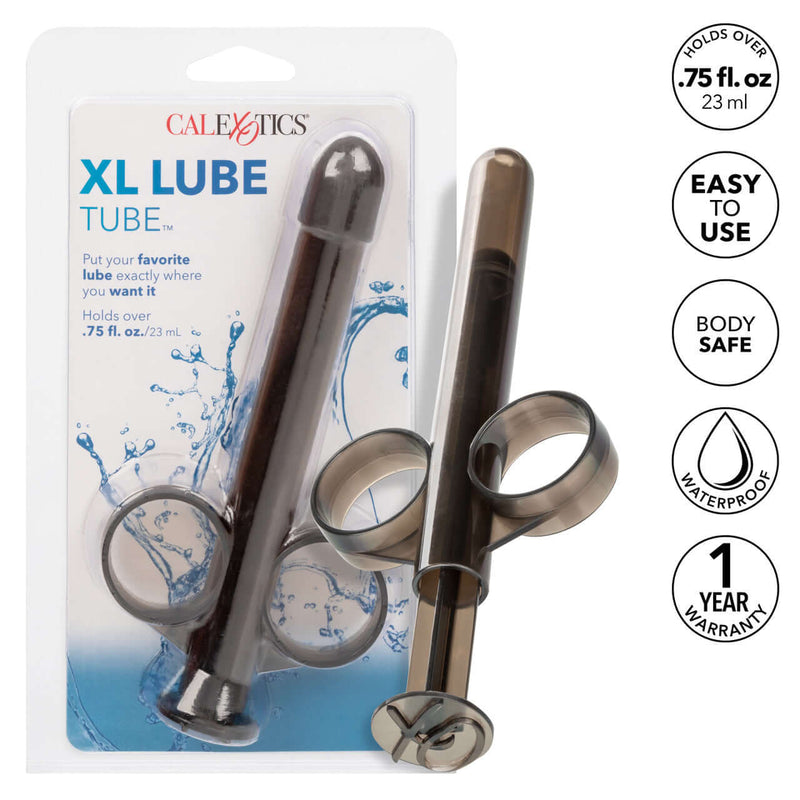 XL Lube Tube Smoke in packaging, featuring easy-use design for precise lubricant application and contoured grip. Body safe and waterproof.