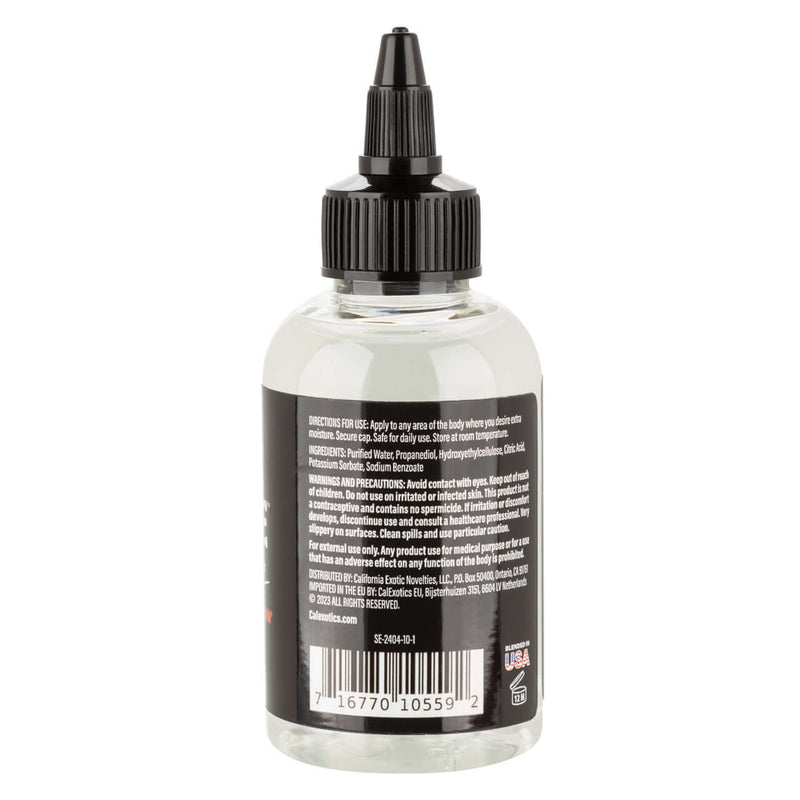 Back view of Fuck Sauce Premium Water-Based Lubricant bottle showing label details and barcode.