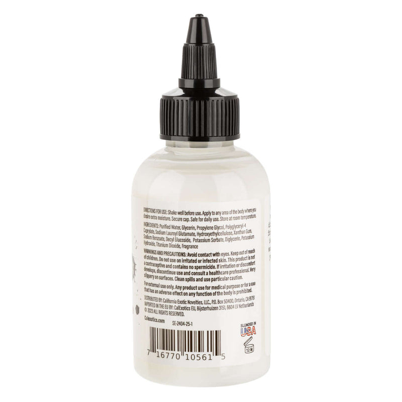 Back view of 4 oz Fuck Sauce Cum Scented Lubricant bottle showing label and barcode.