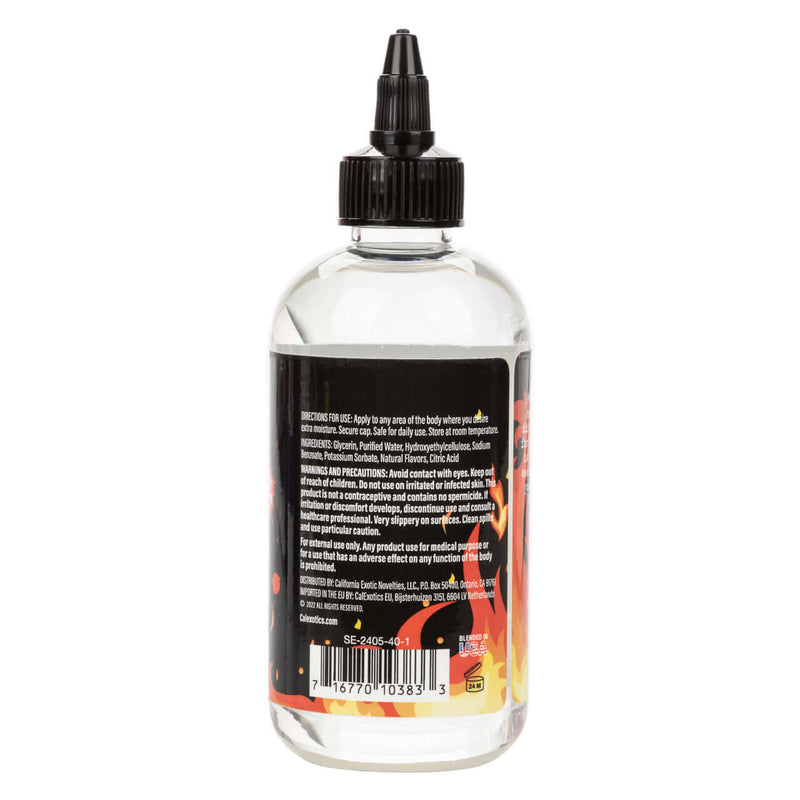 Back of Fuck Sauce Hot Extra Warming Lube bottle showing ingredients and directions.