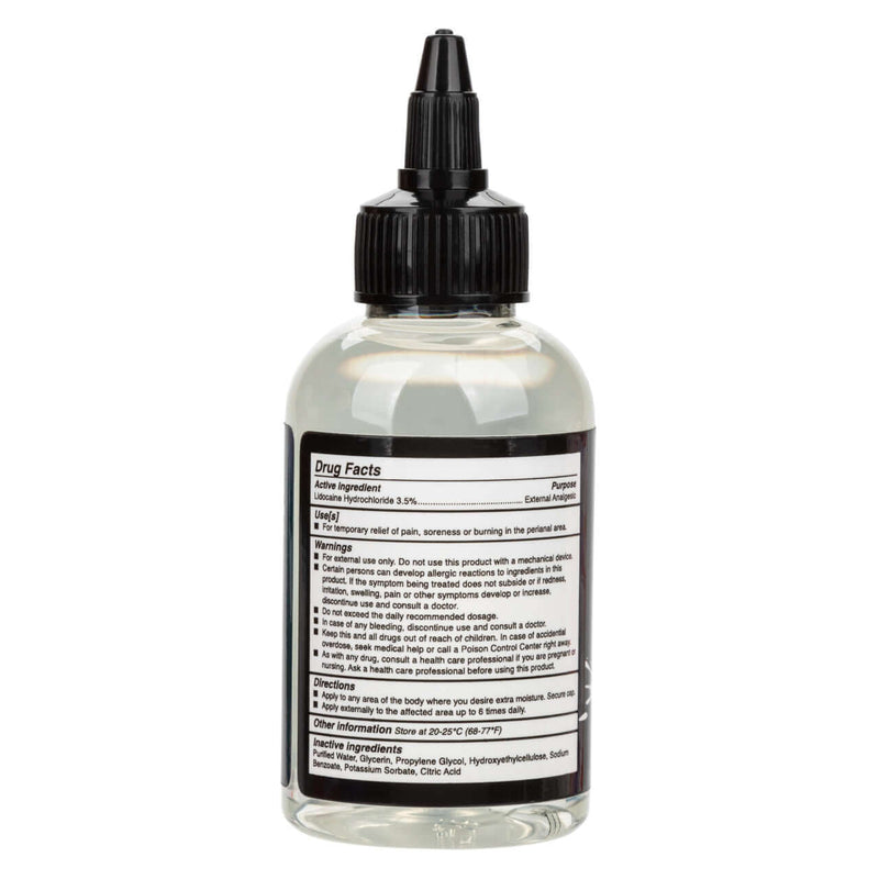 Back view of Fuck Sauce Anal Numbing Lube 4 oz bottle with ingredient and usage details on the label.