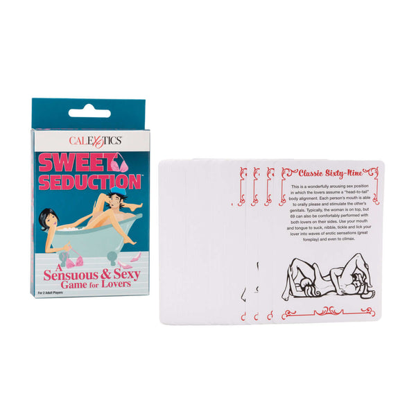 Sweet Seduction Game box and themed playing cards for lovers, featuring fun and intimate questions to explore romance and secret desires.