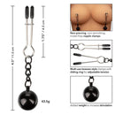 Silver tweezer nipple clamps with weights for adjustable intensity and stimulation. Nickel-free, non-piercing design.