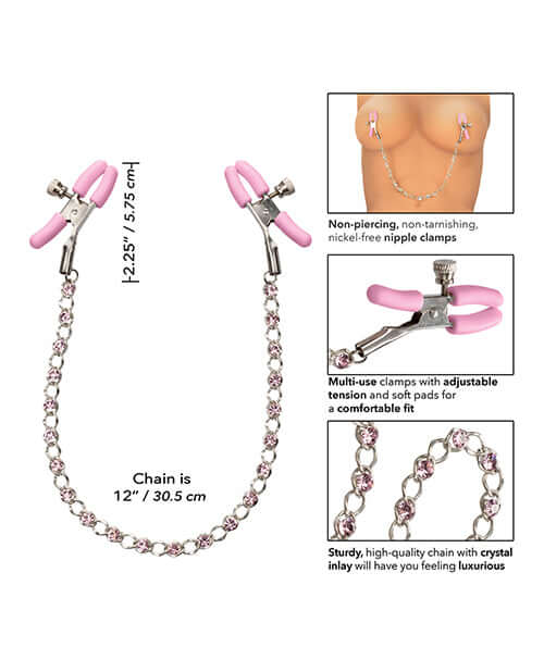 California Exotic Novelties Nipple Play Crystal Chain Nipple Clamps Pink at $15.99