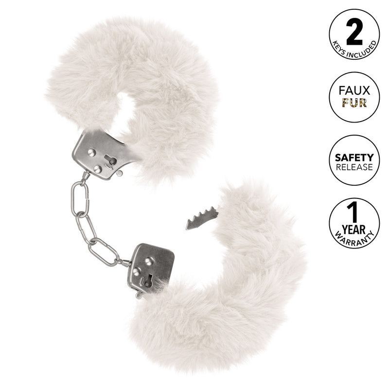 Ultra Fluffy Furry Cuffs White Metal Handcuffs