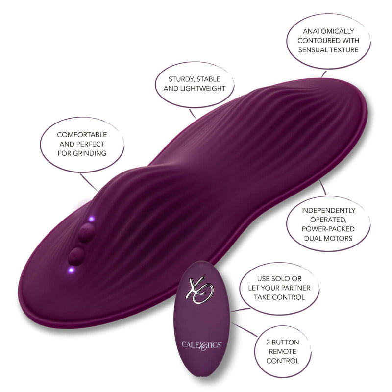 Lust Remote Control Dual Rider Purple Vibrator by California Exotic Novelties showing contoured design and remote control