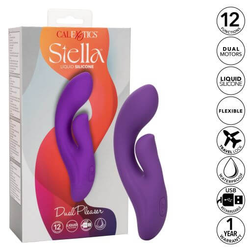 Stella Liquid Silicone Dual Pleaser Purple Rabbit Style Vibrator