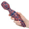 Colorful handheld massager with floral design showcasing flexibility and ergonomic grip for personalized pleasure.