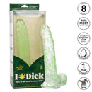 Naughty Bits glow in the dark weed leaf dildo with 8-inch lifelike shaft and suction cup base in packaging
