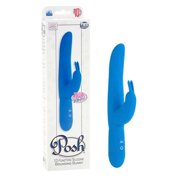 California Exotic Novelties Posh 10 Function Silicone Bounding Bunny Blue Vibrator at $25.99