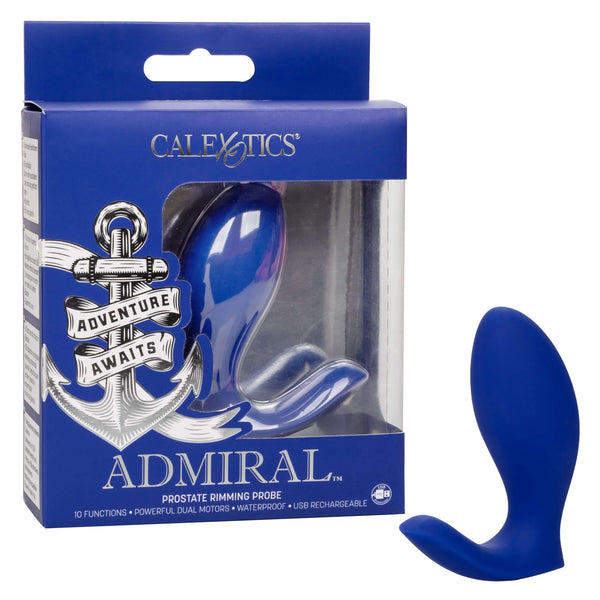 Admiral Prostate Rimming Probe in packaging showing blue design from California Exotic Novelties