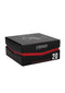 Mancage Model 20 Chastity Cock Cage packaging box in black with red accents promotes ultimate BDSM control from Shots Toys