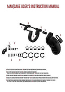 Mancage Model 20 Chastity Cock Cage User's Instruction Manual with labeled parts for BDSM control and usage guidance.