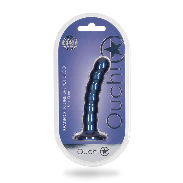 OUCH! BEADED SILICONE G-SPOT DILDO 5 IN METALLIC BLUE-0