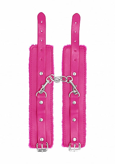 Ouch! Plush Leather Handcuffs Pink - Embrace Comfort and Sensuality in Bondage Play
