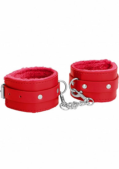 Shots Toys Ouch! Plush Leather Handcuffs in Red - Comfortable Bondage Restraints