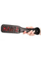 Hand holding the Paddle Spank Black with reversed 'SPANK' imprint, made from durable faux leather.