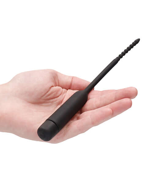SHOTS AMERICA SILICONE VIBRATING BULLET PLUG W/ BEADED TIP URETHRAL SOUNDING BLACK at $35.99