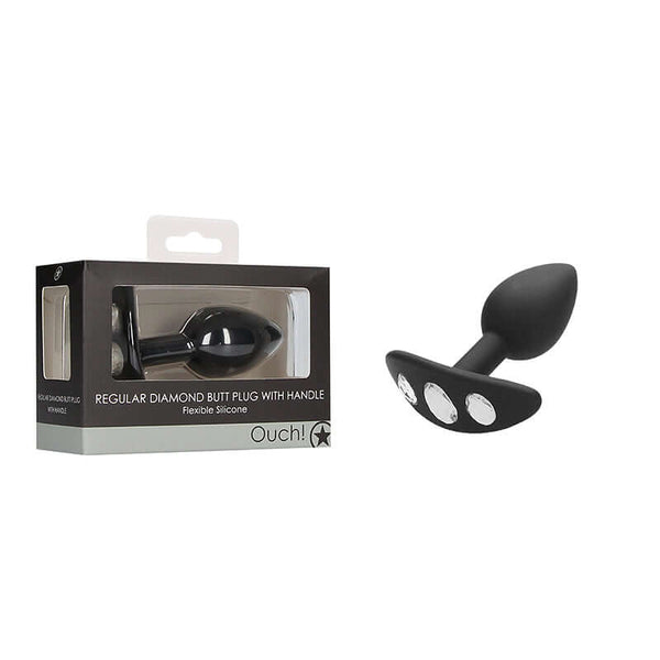 SHOTS AMERICA Regular Diamond Butt Plug with Handle Black at $13.99