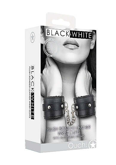 SHOTS AMERICA Black and White Handcuffs with Straps Bonded Leather at $15.99