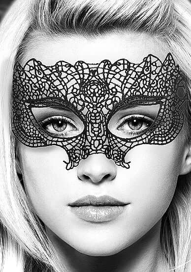 SHOTS AMERICA Ouch! Black and White Bondage line Lace Eye Mask Princess at $7.99