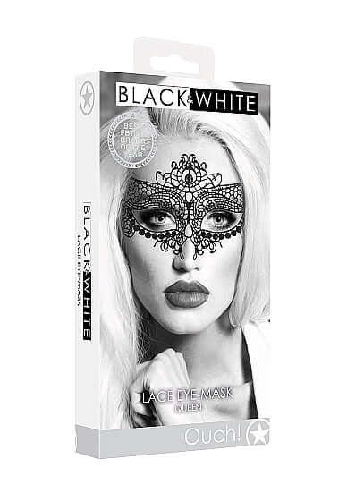 SHOTS AMERICA Ouch! Black and White Bondage line Lace Eye Mask Queen at $7.99