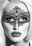 SHOTS AMERICA Ouch! Black and White Bondage line Lace Eye Mask Queen at $7.99