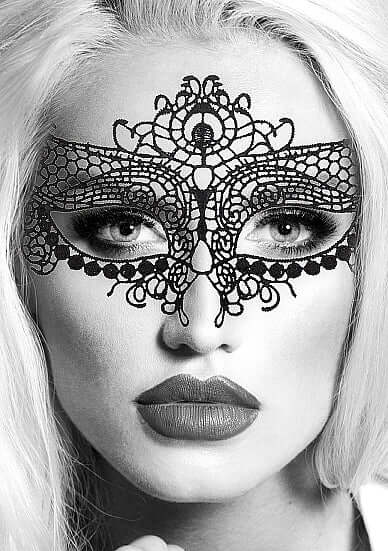 SHOTS AMERICA Ouch! Black and White Bondage line Lace Eye Mask Queen at $7.99