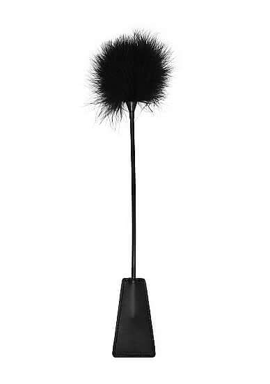 Ouch! Black and White Bondage line Black Crop with Feather Tickler