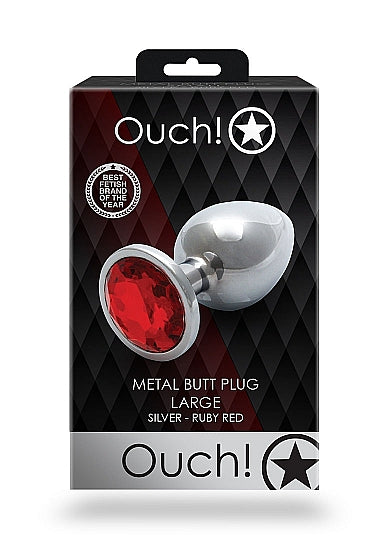 Ouch! Round Butt Plug Large Silver Ruby Red
