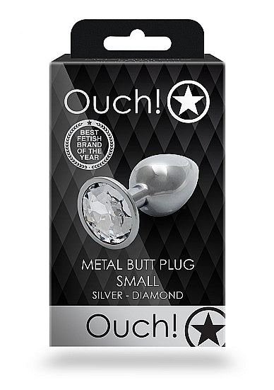 Ouch! Round Gem Butt Plug Small Silver with Faux Diamond