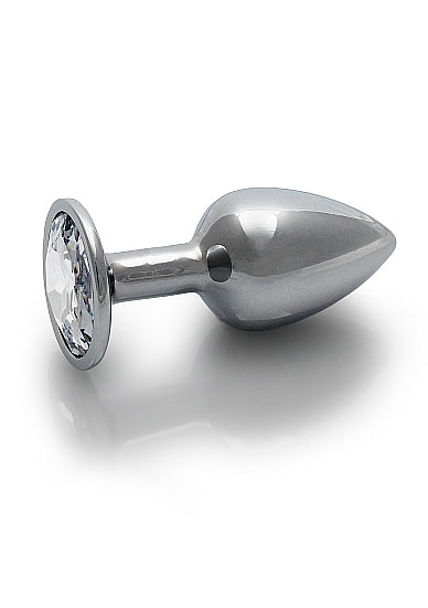 Ouch! Round Gem Butt Plug Small Silver with Faux Diamond